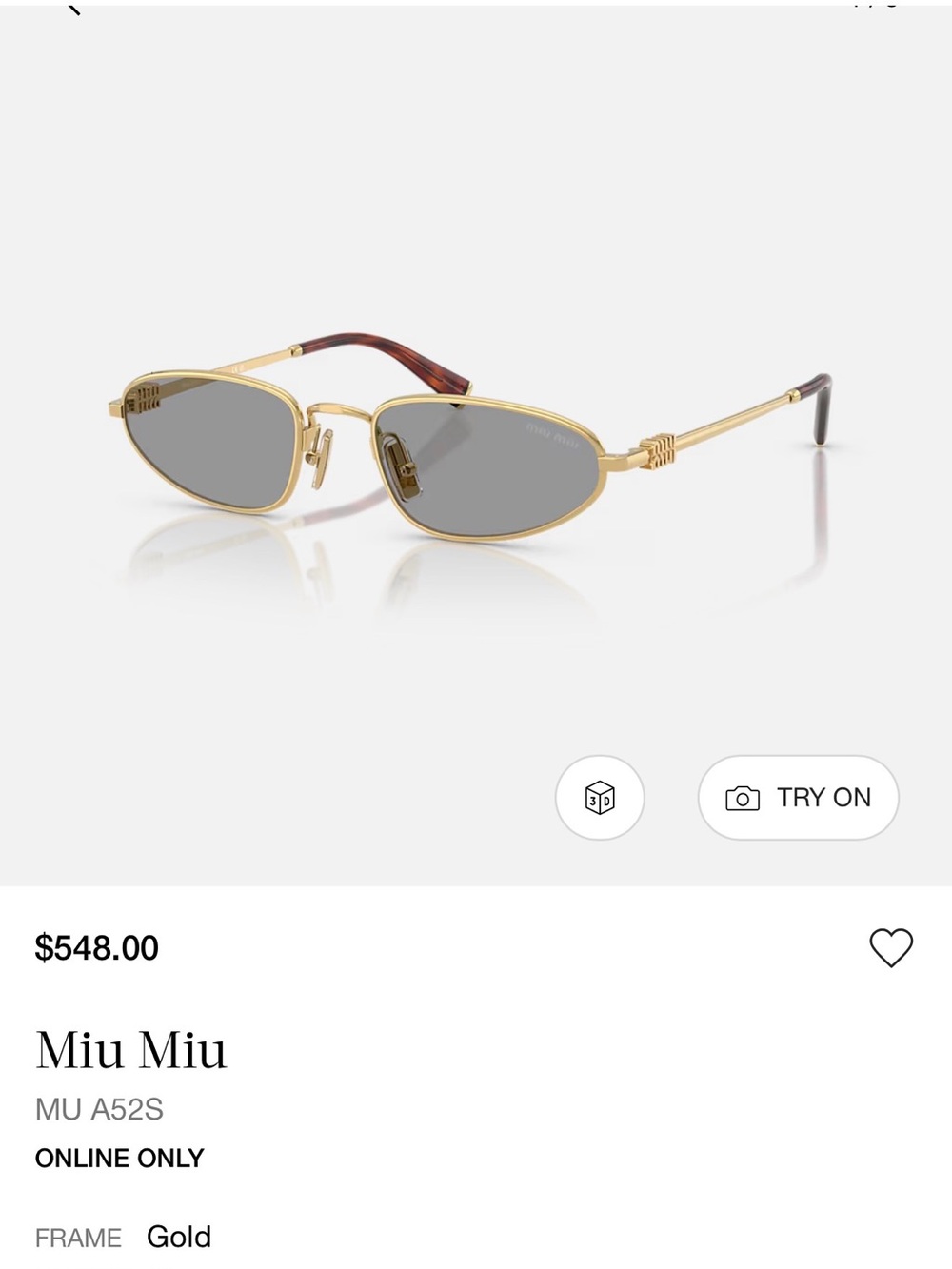 Miu Miu Gold Frame Sunglasses with Gray Lenses